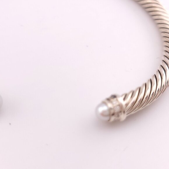DAVID YURMAN 5mm Cable Classic Pearl Bracelet Pavé Diamonds Sterling Silver 7 - Picture 6 of 8